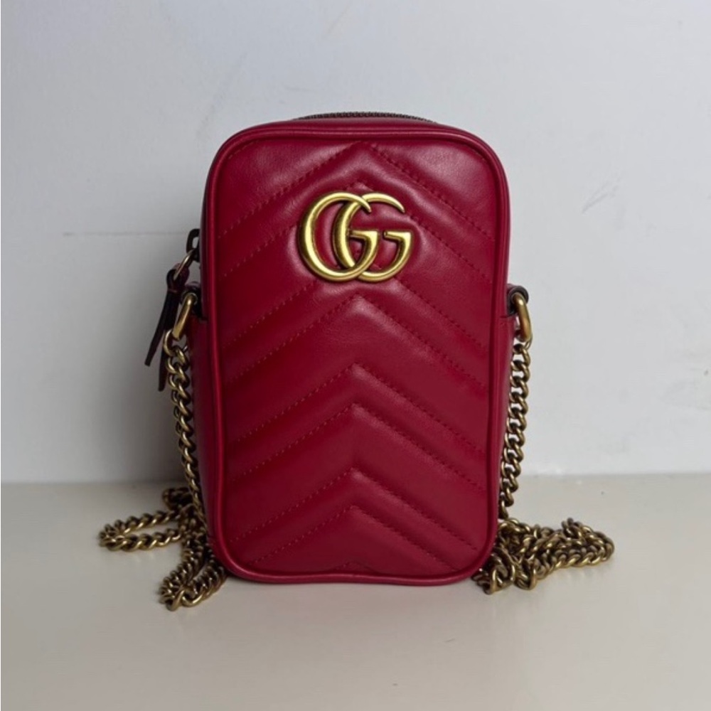GG Marmont Vertical Phone Crossbody Bag Matelasse Leather Mini